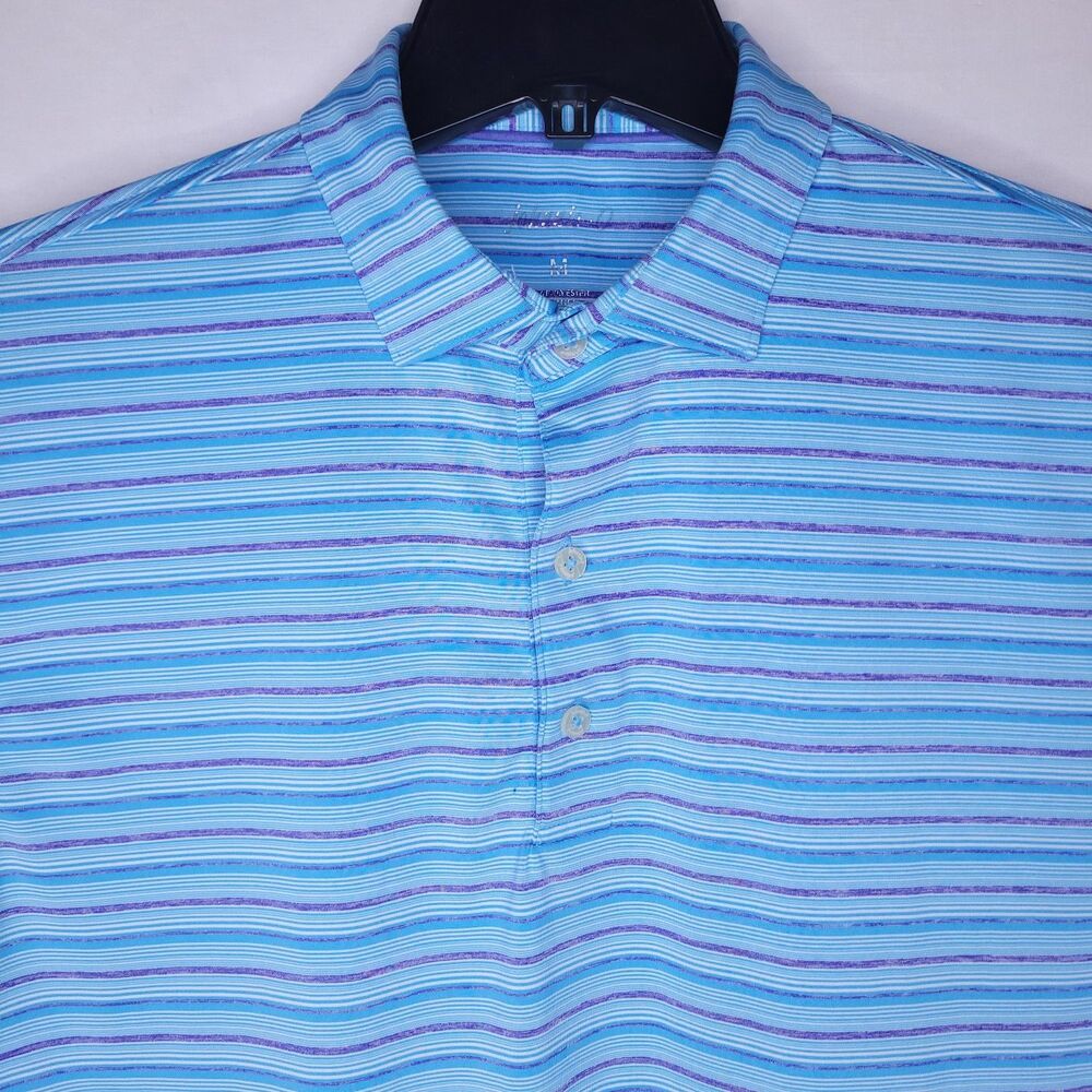 Johnnie O Polo Shirt Mens Medium Striped Blue, Purple Niagara